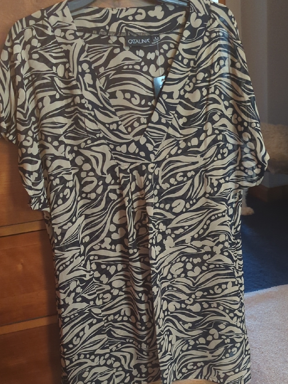 Catalina Black &Cream Abstract V-Neck Beach Cover Up Sale. Large